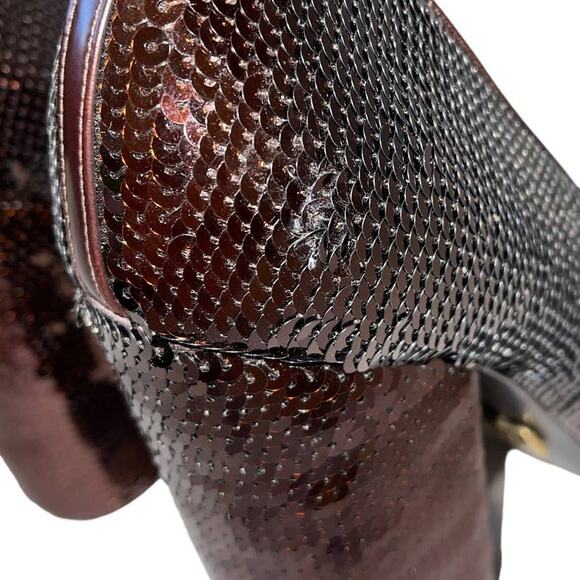 Michael Kors Collection Sequin Deep Burgundy Block Heels Size 39 - Picture 8 of 11